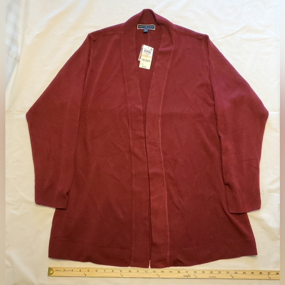 NWT Karen Scott Women's 2XL Cardigan Sweater Open Front Long Merlot MSRP $ 54.50